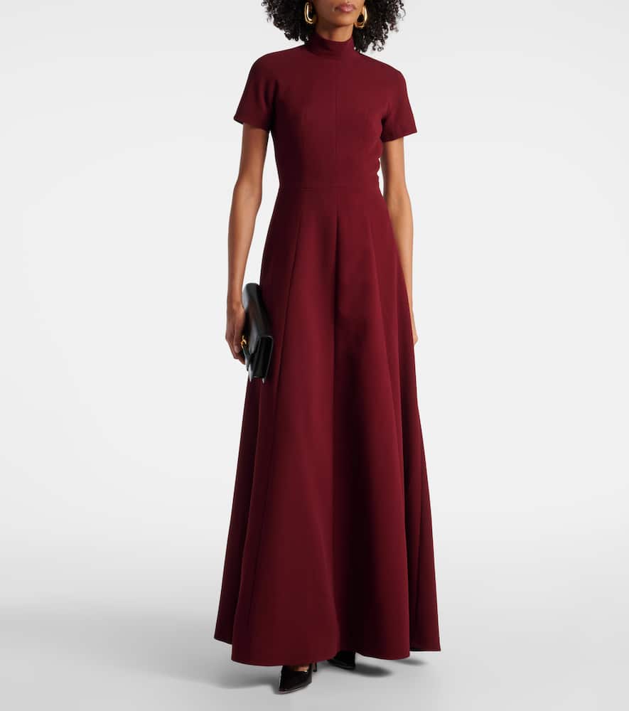 Emilia Wickstead Malinda Mock Neck Crepe Maxi Dress In Burgandy