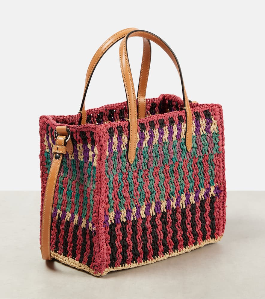 Valentino Vlogo Small Leather-trimmed Raffia Tote Bag In Multi