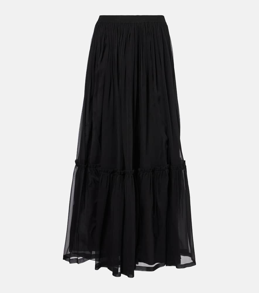 Ruffled silk maxi skirt