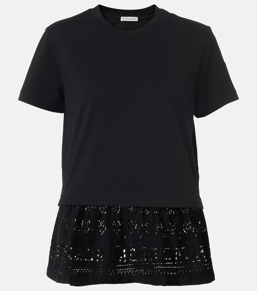 Moncler Lace-trimmed Cotton T-shirt In 999 - Black