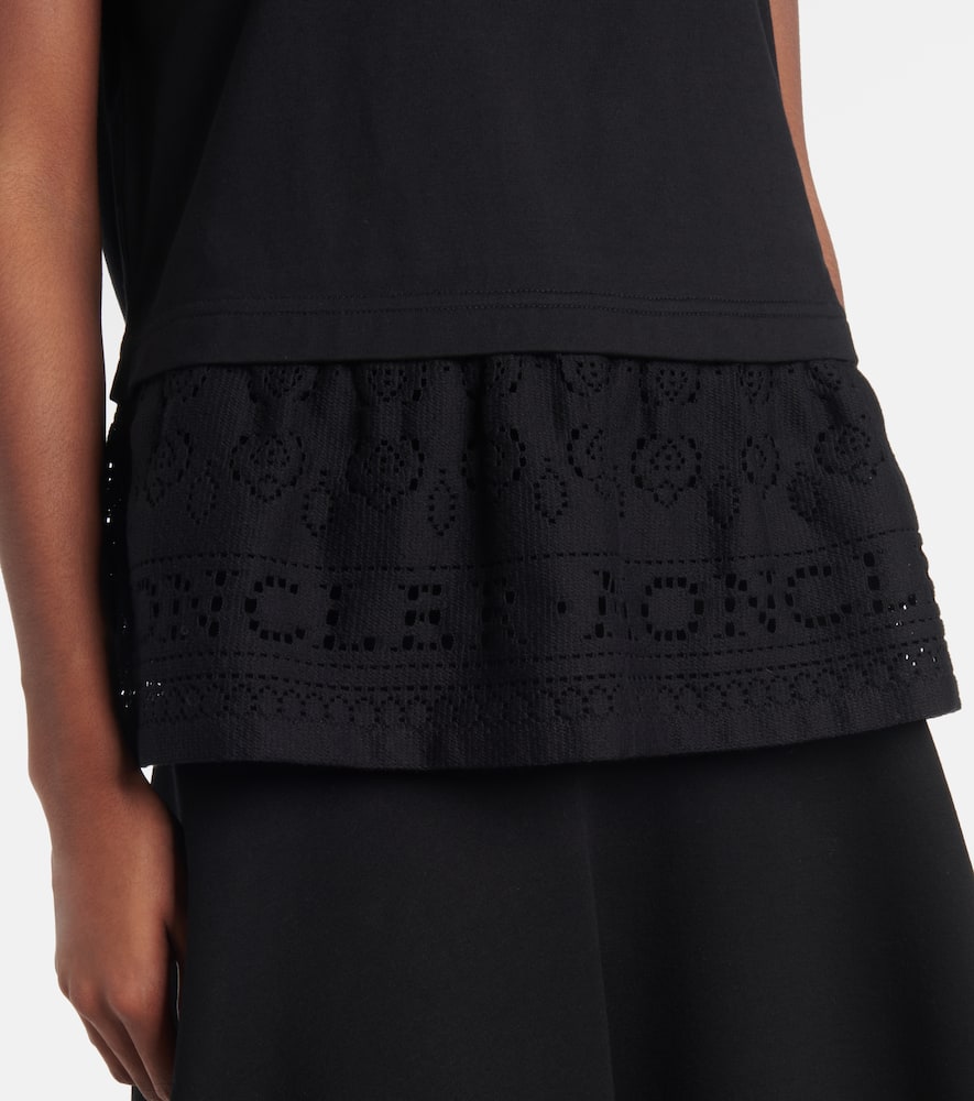 Moncler Lace-trimmed Cotton T-shirt In 999 - Black