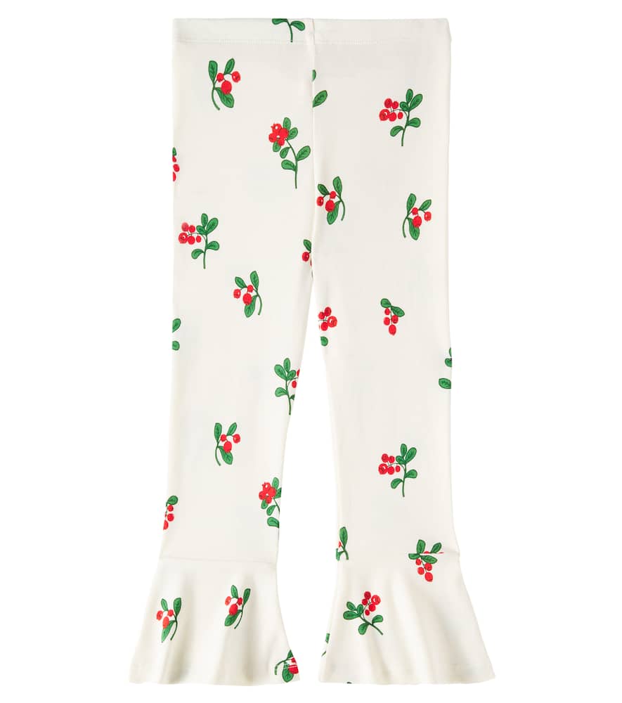 Mini Rodini Lingonberries Cotton Jersey Flared Pants In Offwhite
