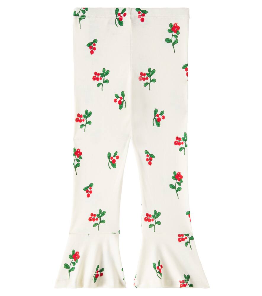 Mini Rodini Lingonberries Cotton Jersey Flared Pants In Offwhite