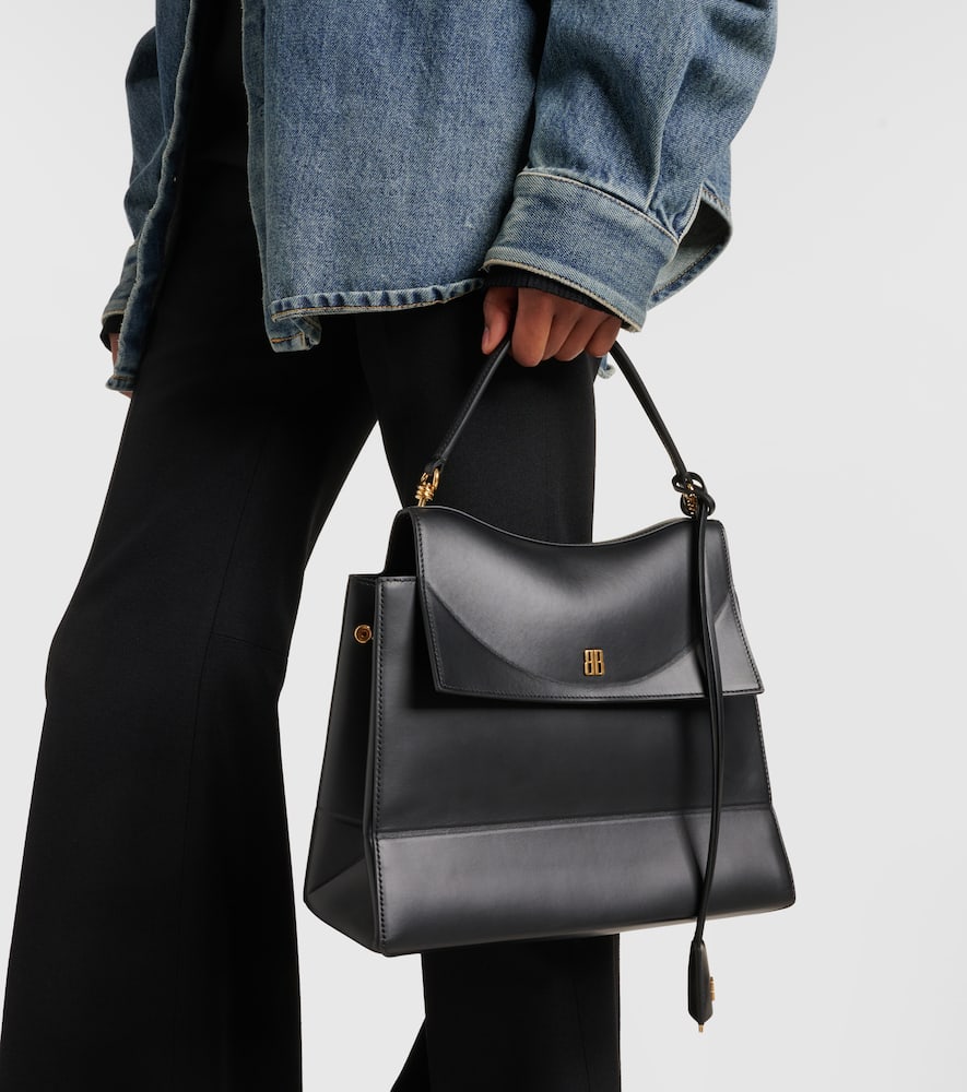 Balenciaga Medium Nano Leather Shoulder Bag In Black