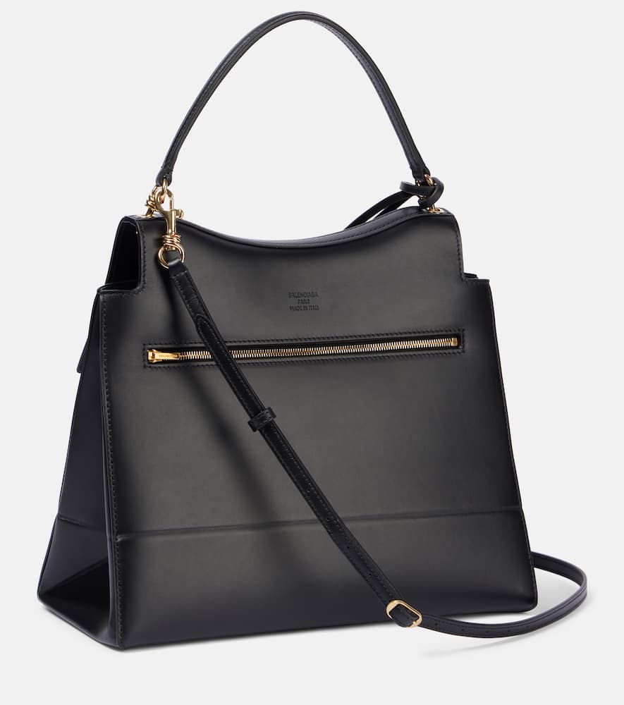 Balenciaga Medium Nano Leather Shoulder Bag In Black