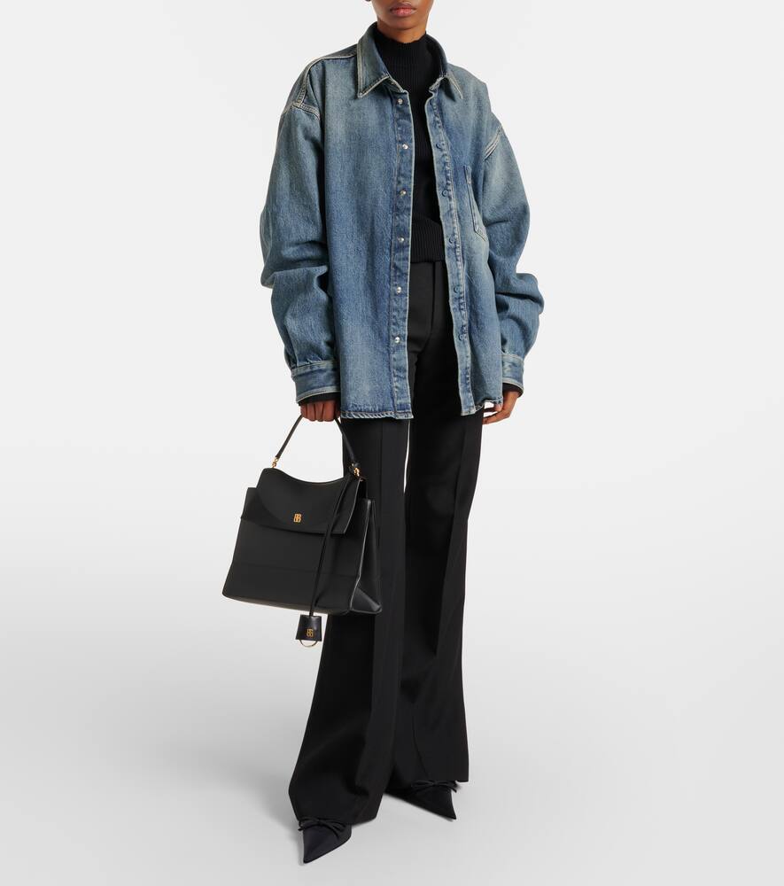 Balenciaga Medium Nano Leather Shoulder Bag In Black