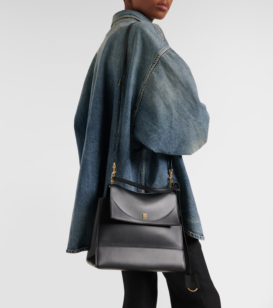 Balenciaga Medium Nano Leather Shoulder Bag In Black