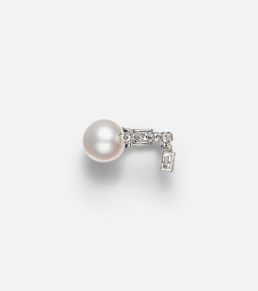 Yeprem 18kt White Gold Single Earring With Diamonds And Freshwater Pearl