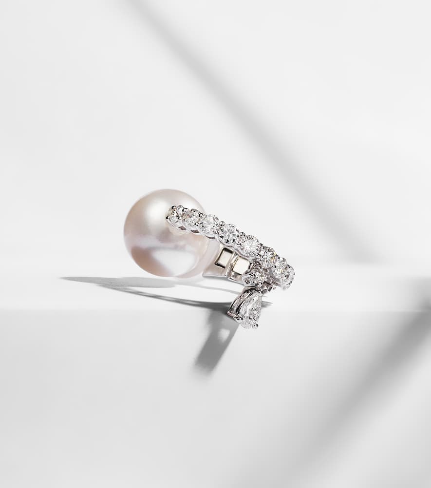 Yeprem 18kt White Gold Single Earring With Diamonds And Freshwater Pearl