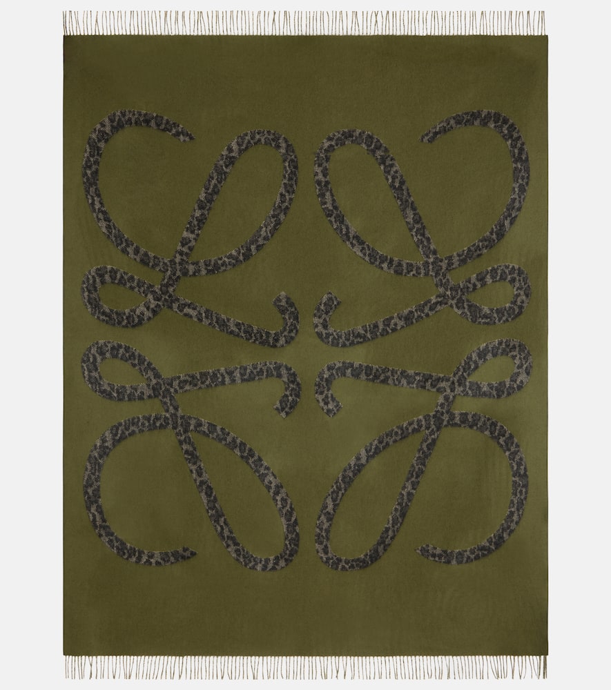 Loewe Anagram Fringed Wool And Cashmere Blanket In Green