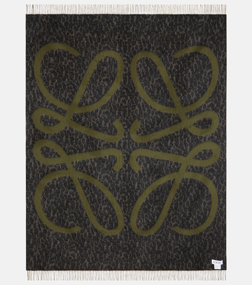 Loewe Anagram Fringed Wool And Cashmere Blanket In Green