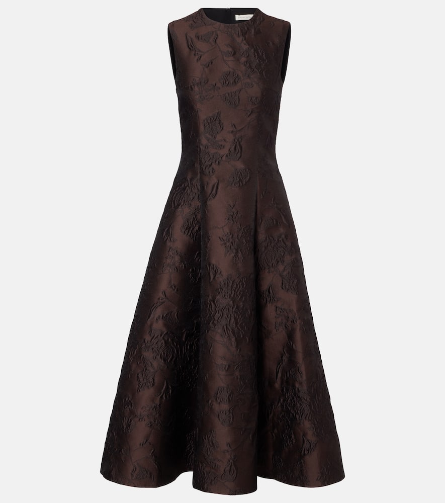 Emilia Wickstead Flared Embroidered Midi Dress In Brown