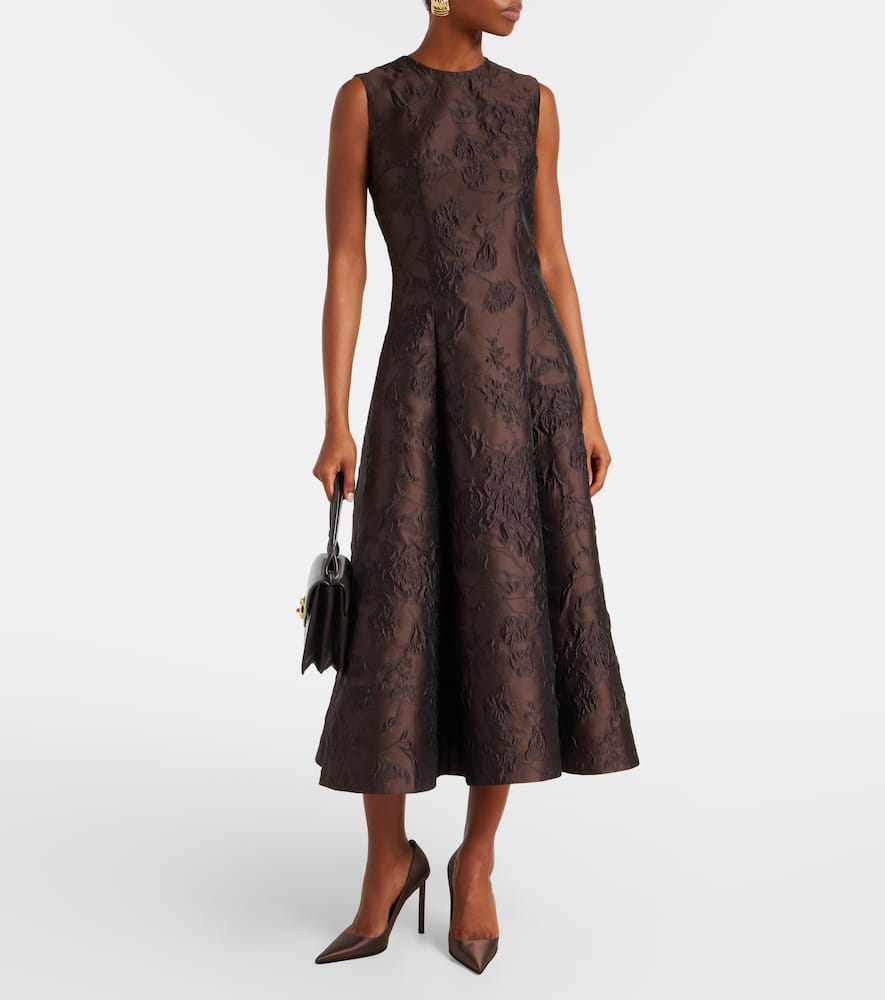 Emilia Wickstead Flared Embroidered Midi Dress In Brown