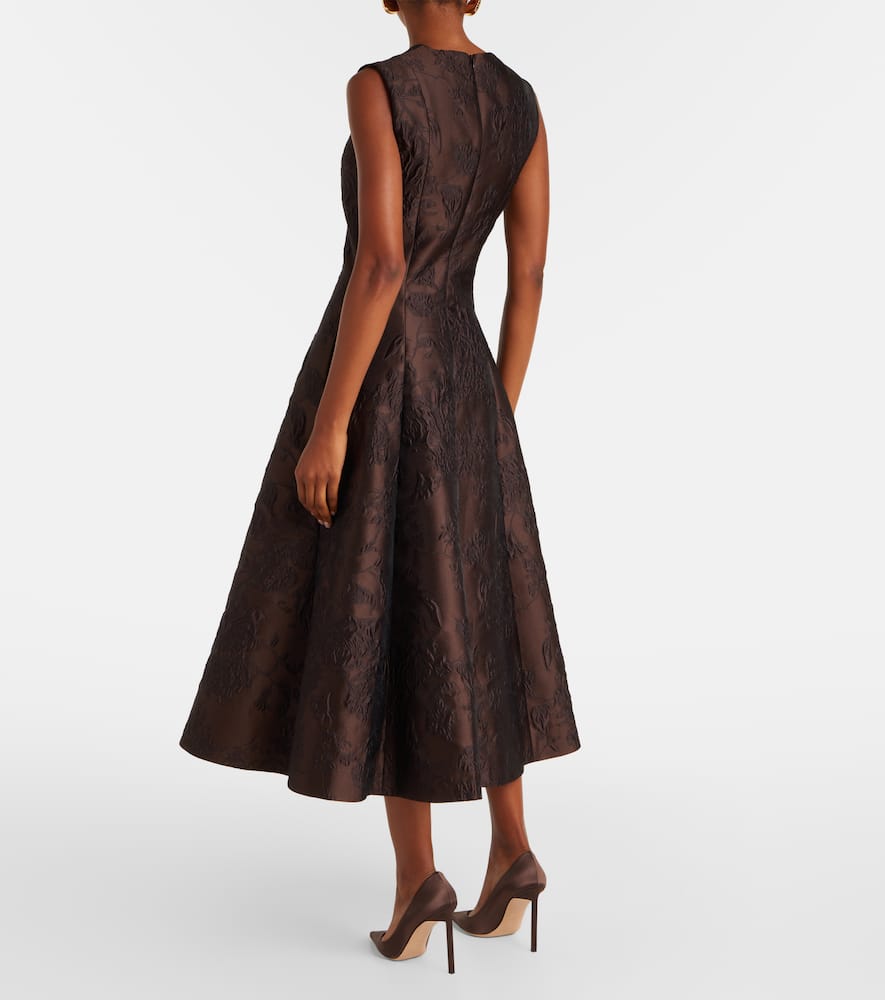 Emilia Wickstead Flared Embroidered Midi Dress In Brown