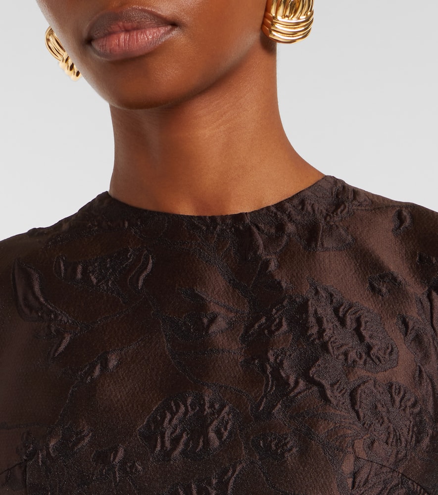 Emilia Wickstead Flared Embroidered Midi Dress In Brown