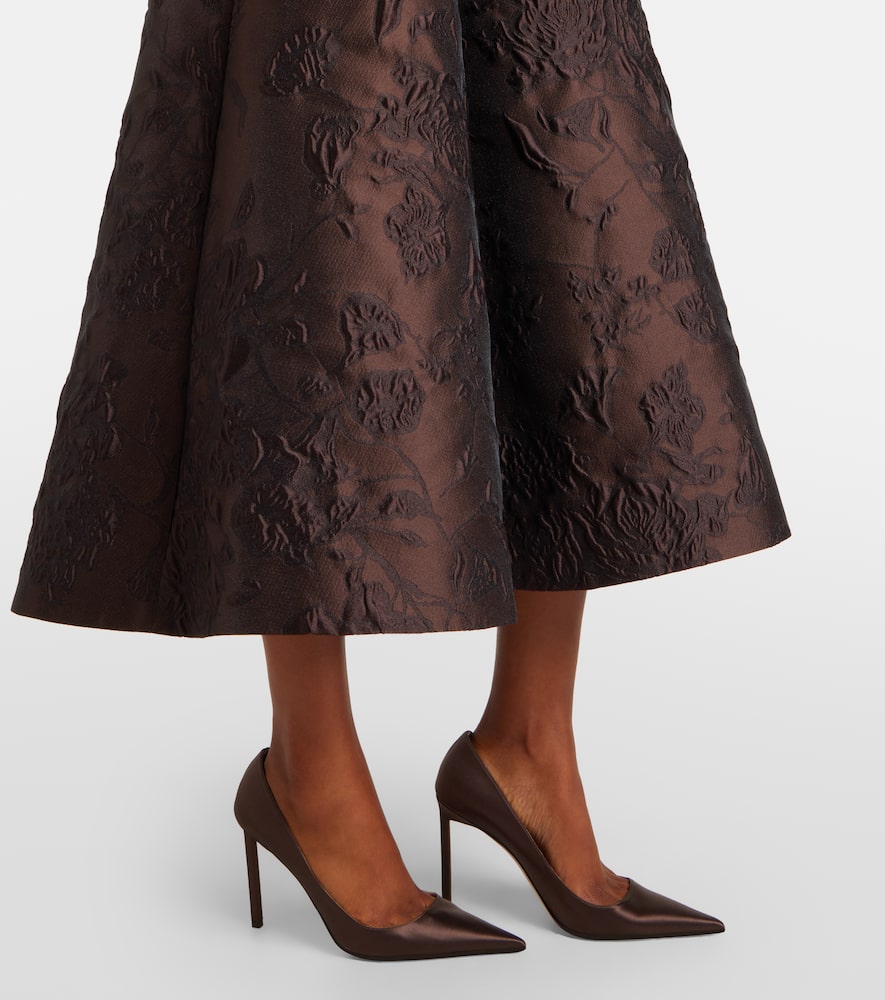 Emilia Wickstead Flared Embroidered Midi Dress In Brown