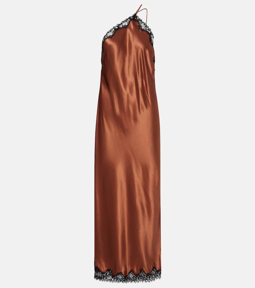 Harlan lace-trimmed satin midi dress