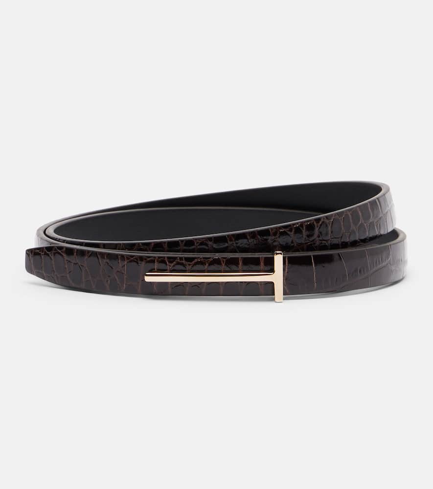 Tom Ford T Croc-effect Leather Belt In Black
