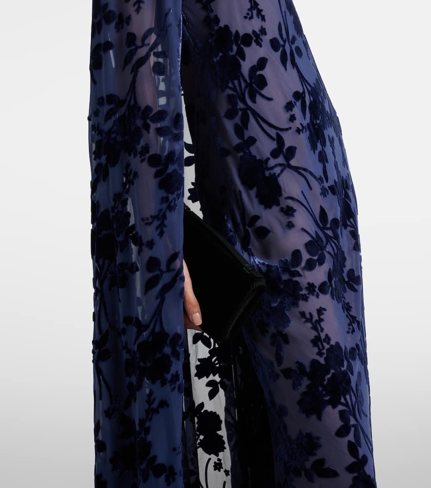 Rodarte Caped Off-shoulder Jacquard Maxi Dress In Blue