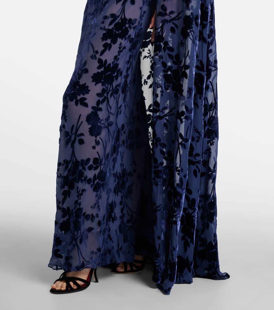 Rodarte Caped Off-shoulder Jacquard Maxi Dress In Blue
