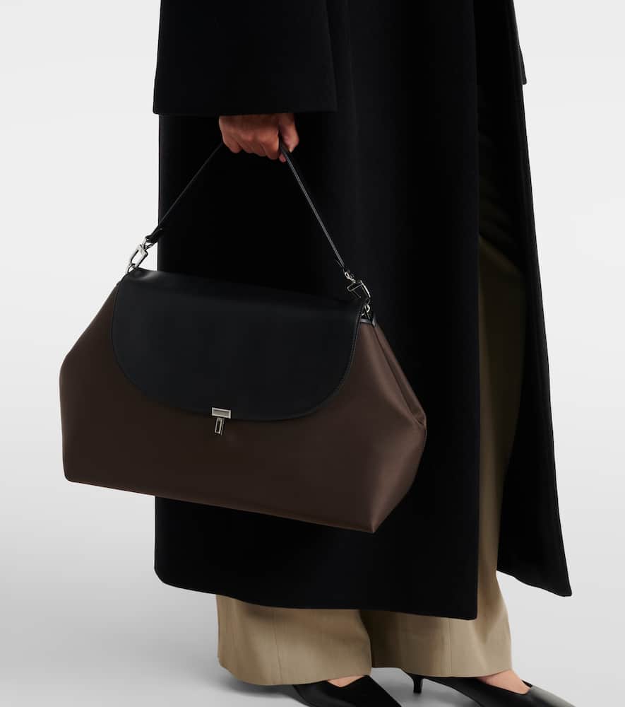 Totême T-lock Medium Leather-trimmed Shoulder Bag In Brown