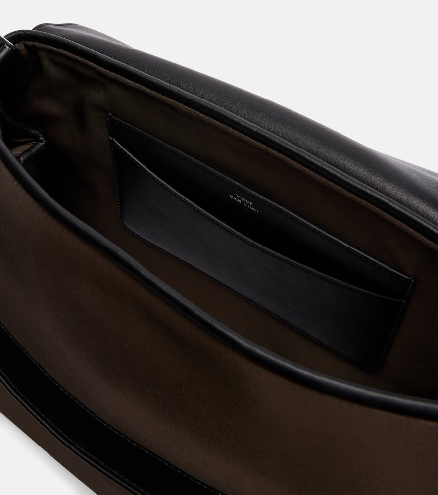 Totême T-lock Medium Leather-trimmed Shoulder Bag In Brown