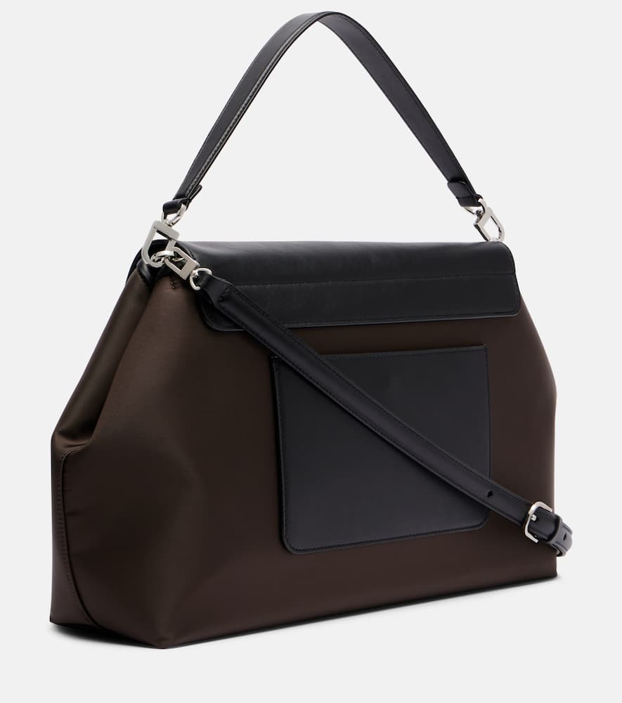 Totême T-lock Medium Leather-trimmed Shoulder Bag In Brown