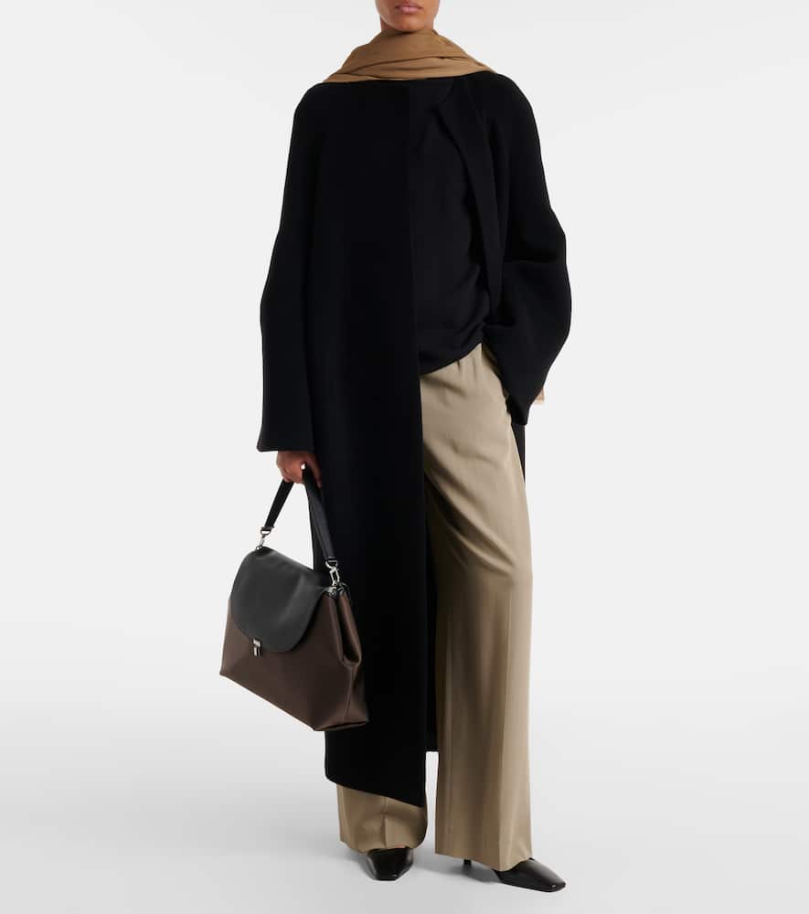 Totême T-lock Medium Leather-trimmed Shoulder Bag In Brown