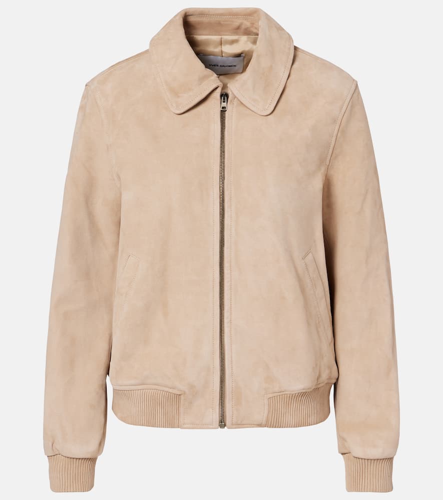 Yves Salomon Suede Bomber Jacket In Neutral