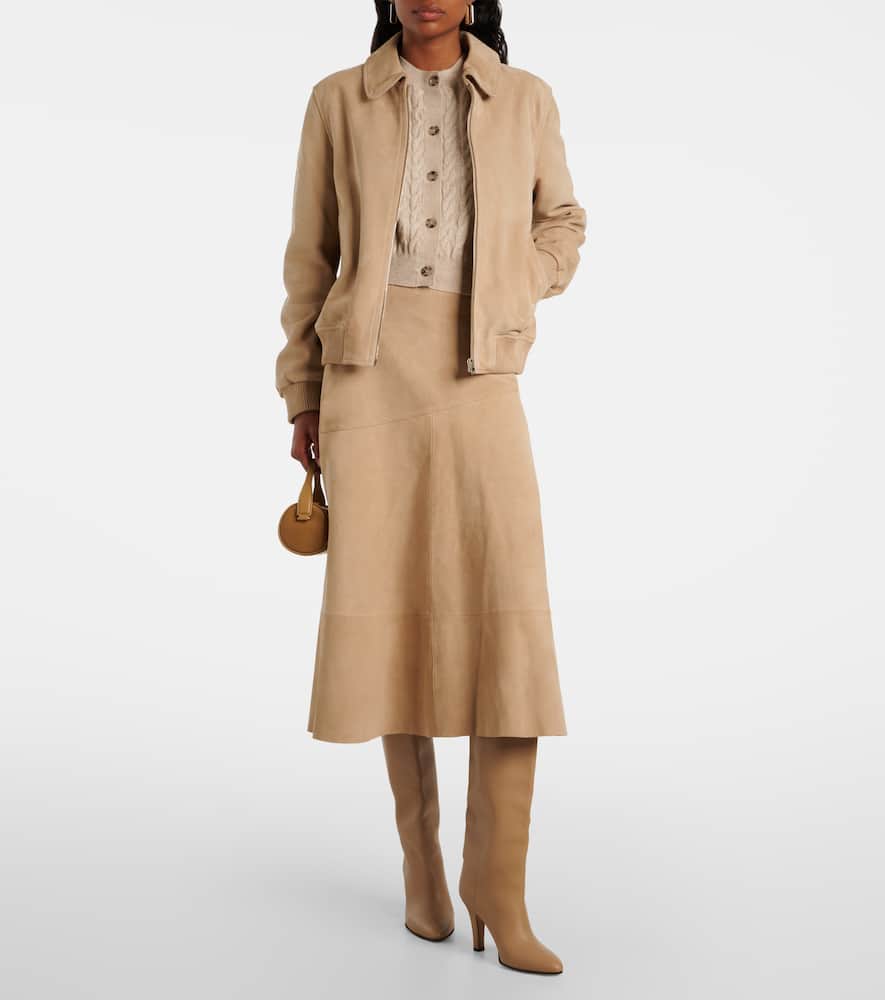 Yves Salomon Suede Bomber Jacket In Neutral