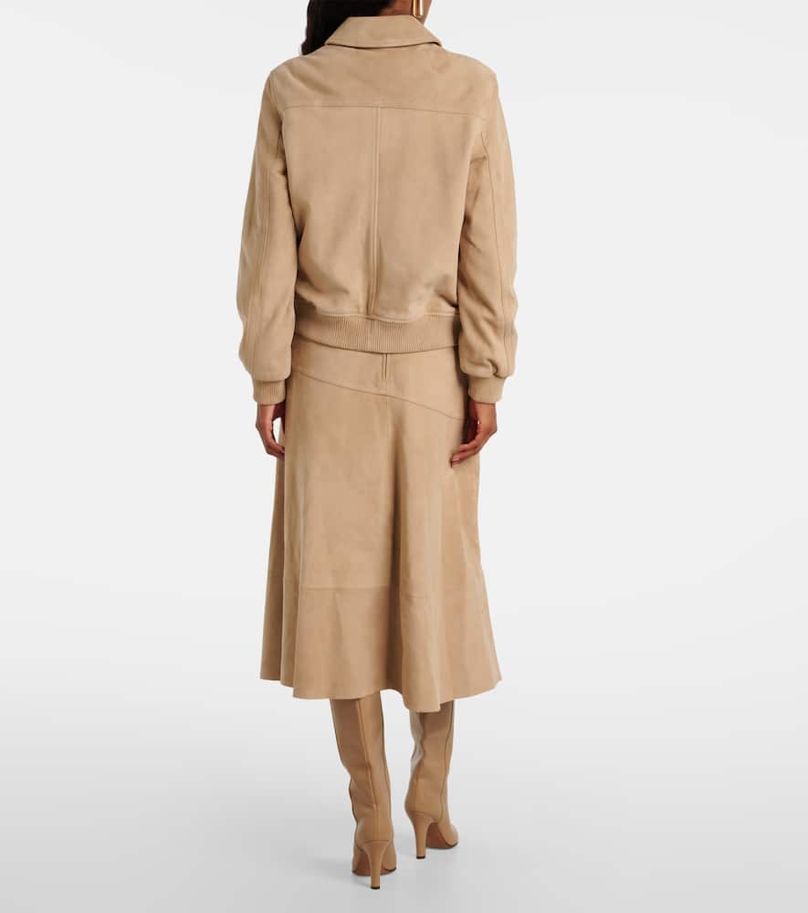 Yves Salomon Suede Bomber Jacket In Neutral