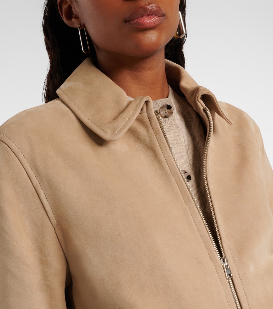Yves Salomon Suede Bomber Jacket In Neutral