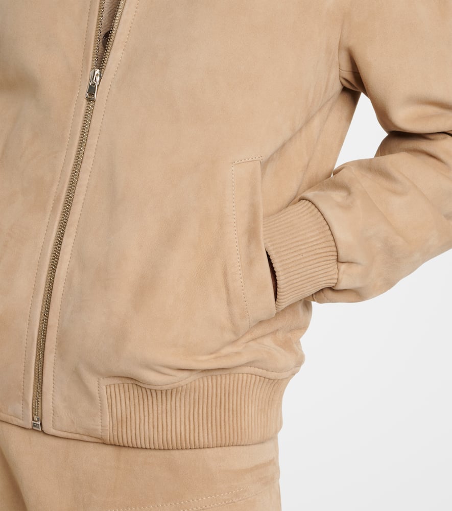 Yves Salomon Suede Bomber Jacket In Neutral