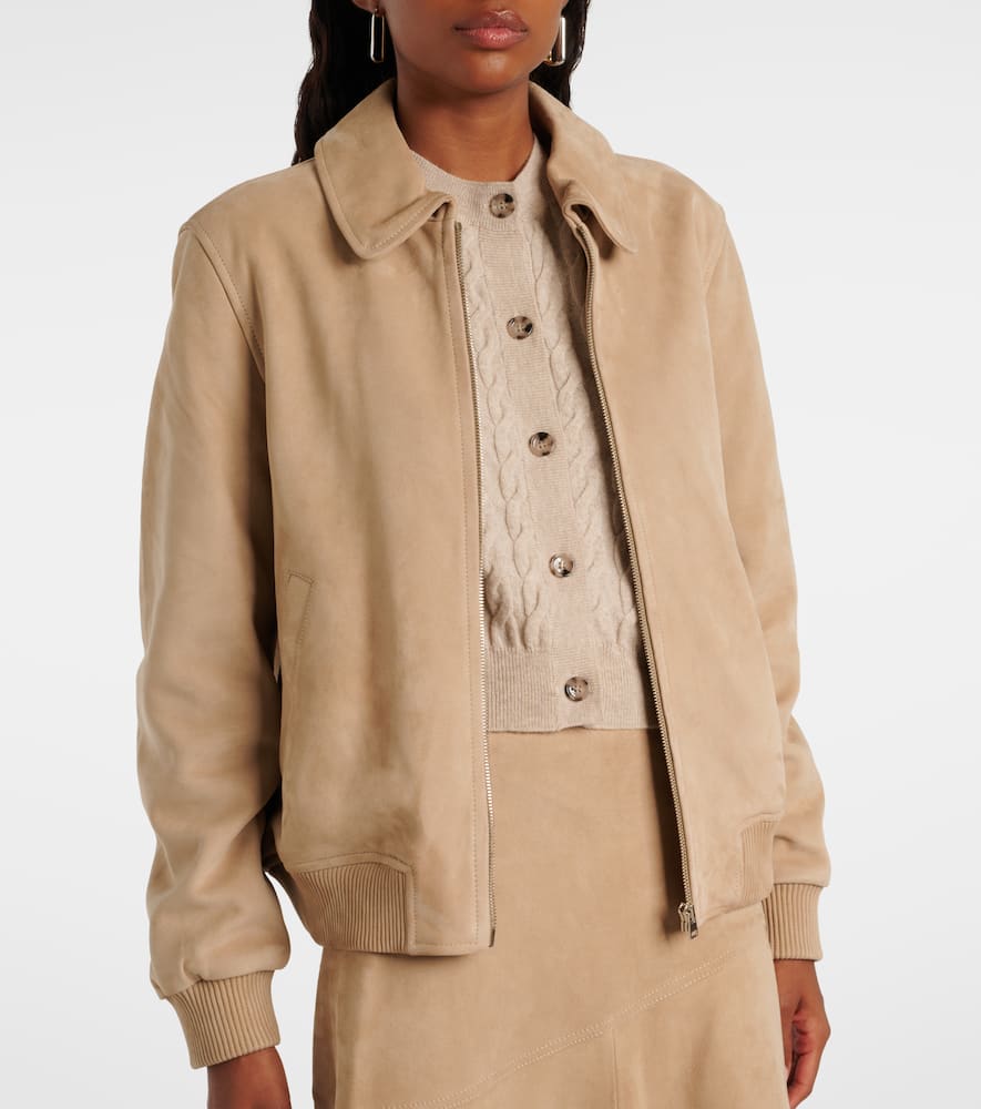 Yves Salomon Suede Bomber Jacket In Neutral