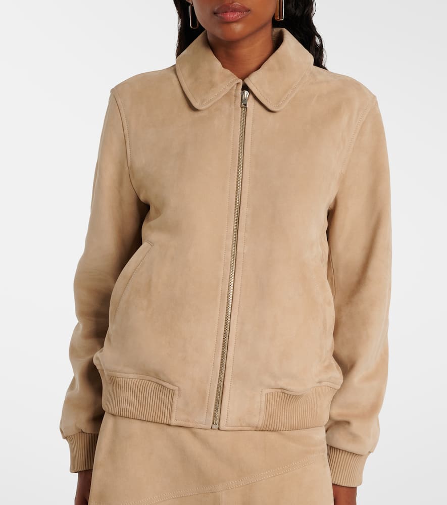 Yves Salomon Suede Bomber Jacket In Neutral