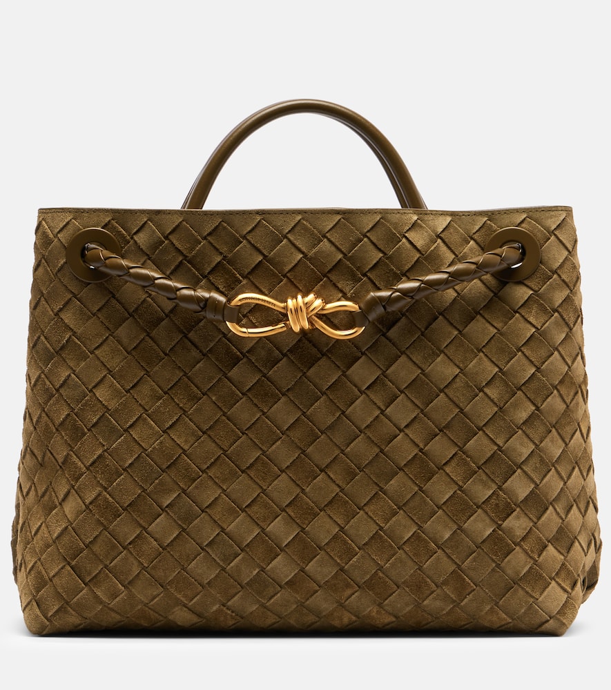 Bottega Veneta Andiamo Medium Suede Tote Bag In Green