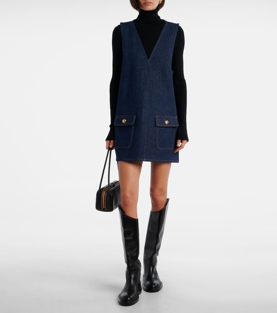 Frame The Pinafore Paneled Denim Mini Dress In Blue