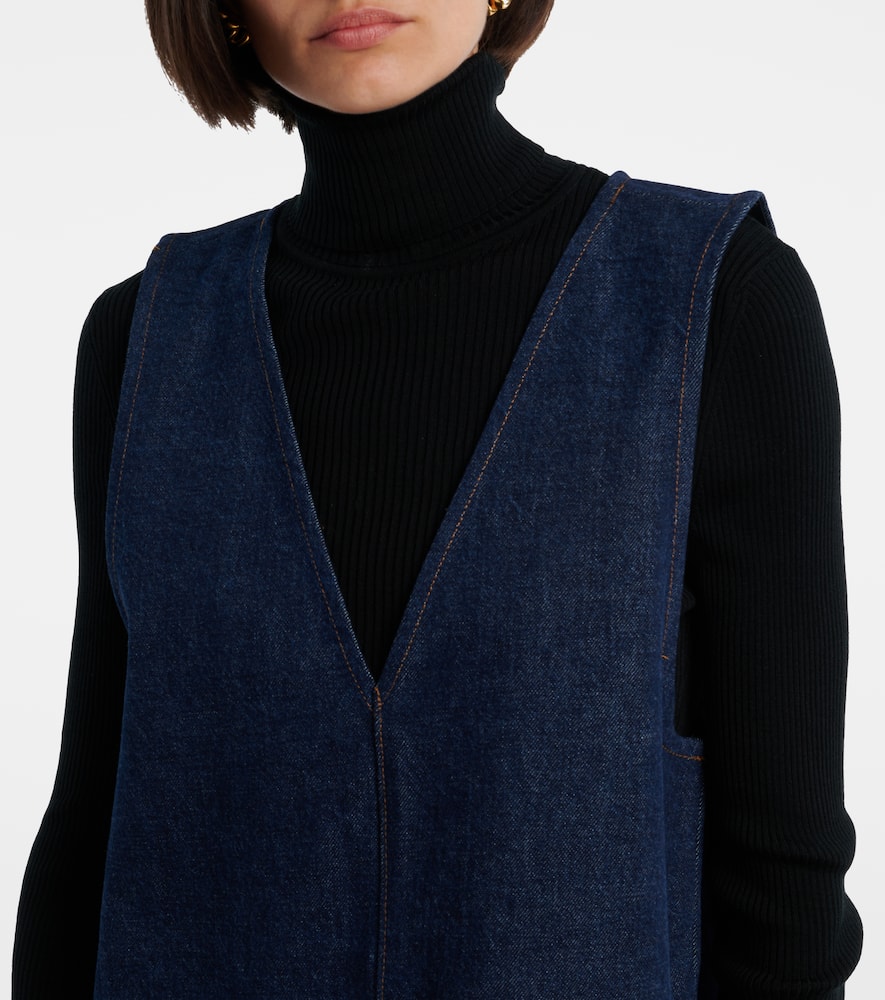 Frame The Pinafore Paneled Denim Mini Dress In Blue