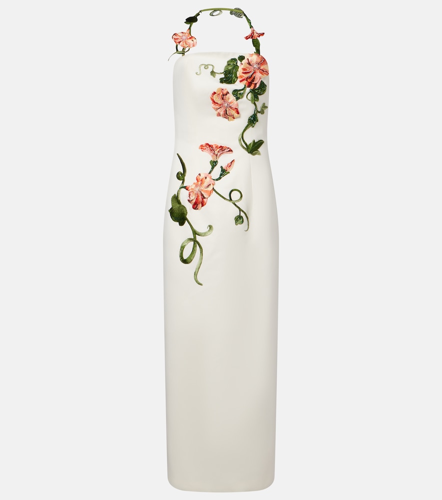 Leo Lin Floral-appliqué halterneck gown