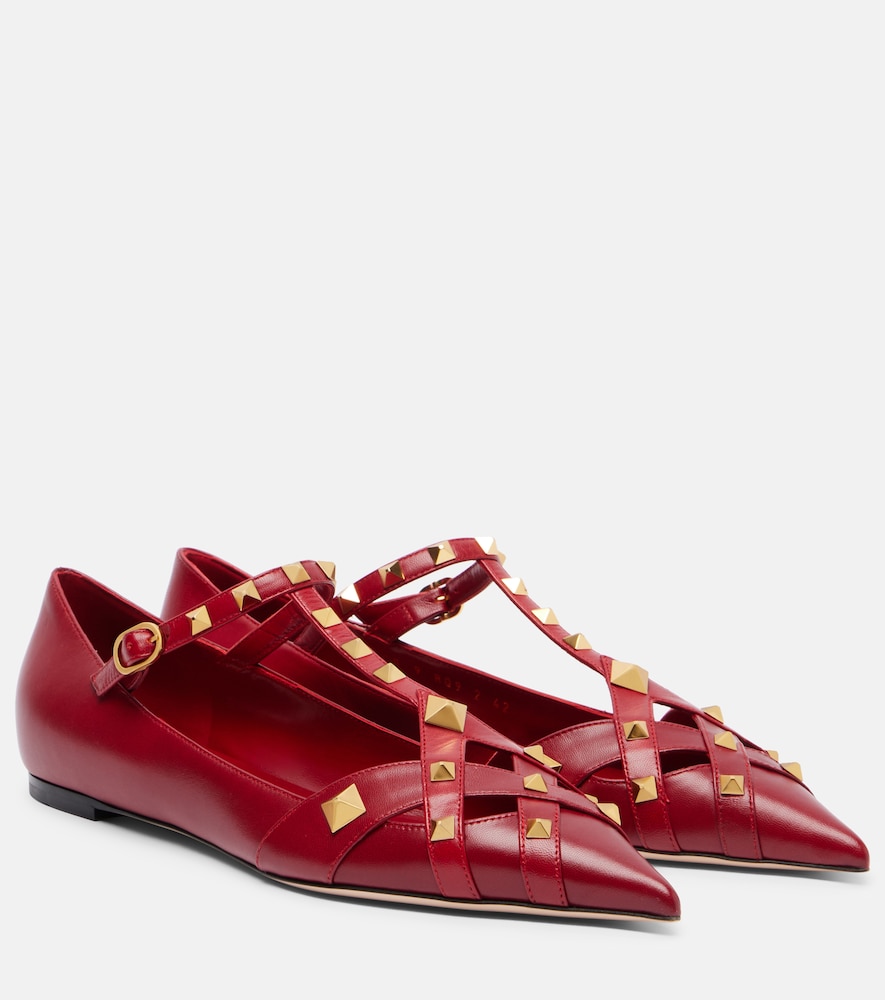 Valentino Garavani Women's Red Studdy Leather Ballet Flats UK Size 8 - Mytheresa