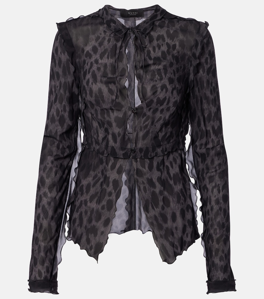 Camicia in misto seta con stampa leopardata