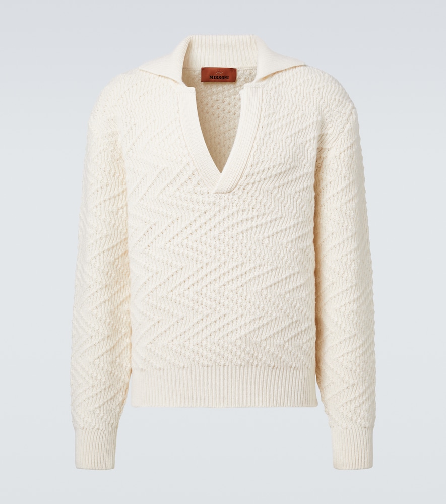 Pullover polo in misto lana a zig zag