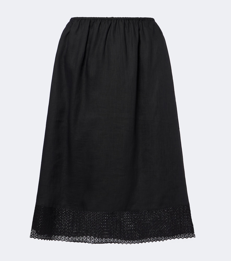 Posse Alfie embroidered linen midi skirt