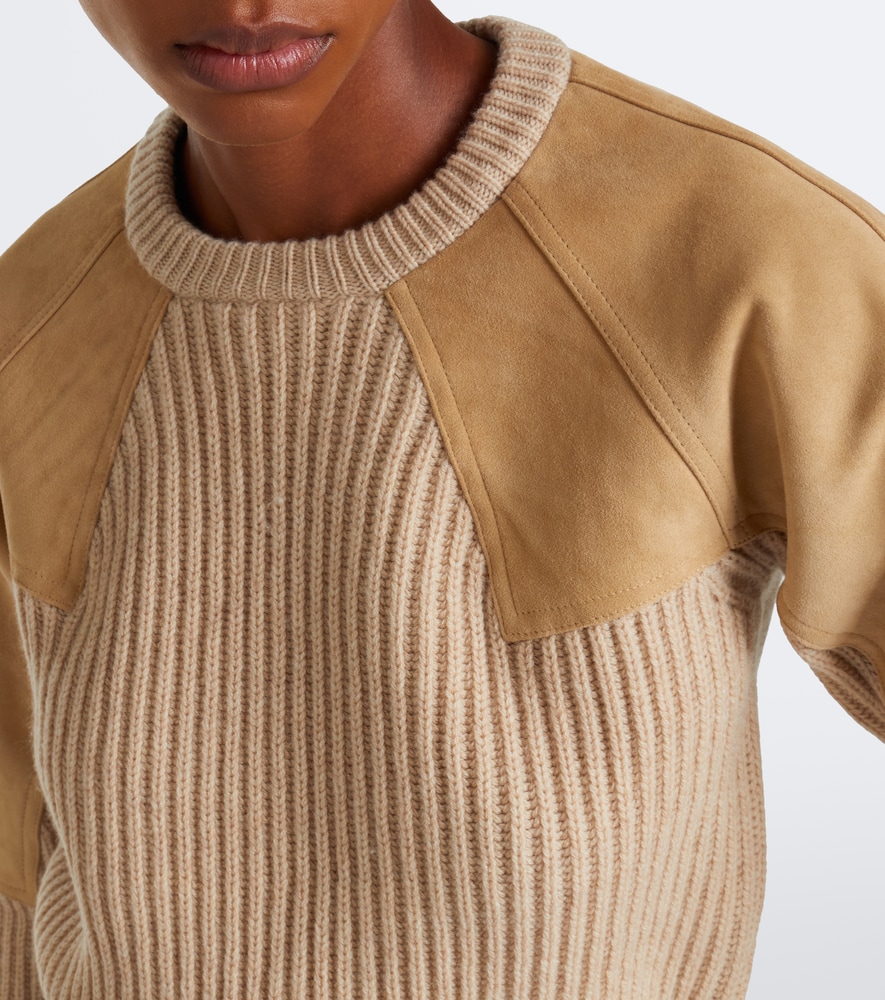 Suede-Paneled Wool And Cashmere Sweater