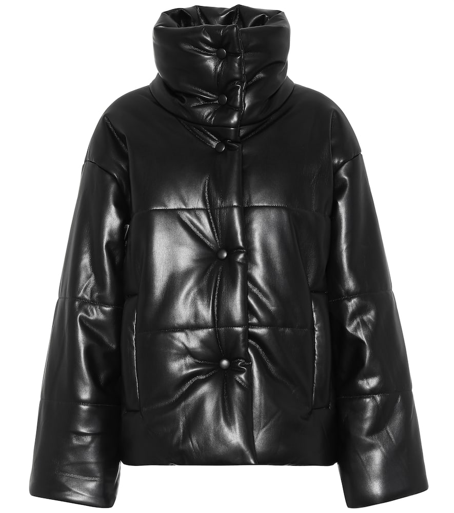Nanushka Hide Quilted Padded Vegan Leather Jacket In Black