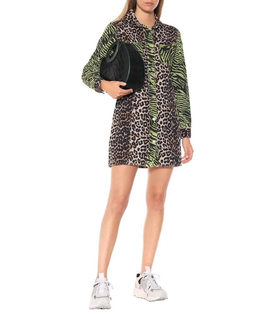 Ganni Leopard-print denim shirt dress