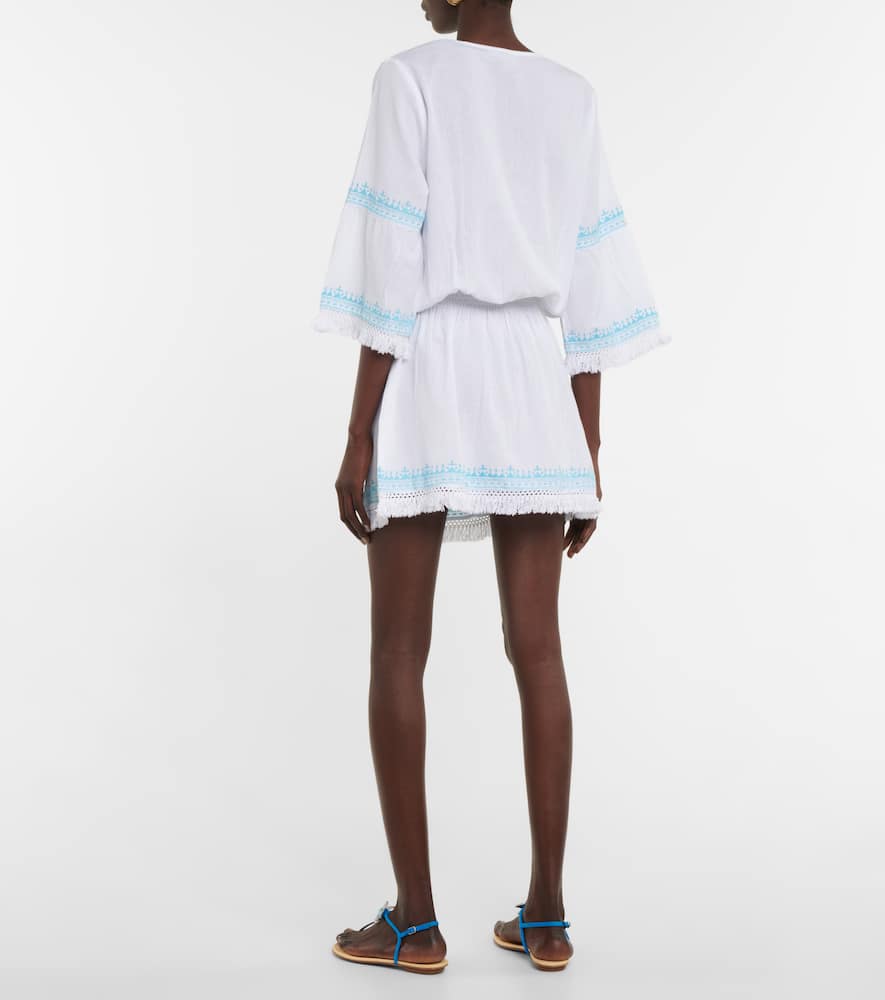 Melissa Odabash Martina Cotton And Linen Embroidered Minidress In Aqua
