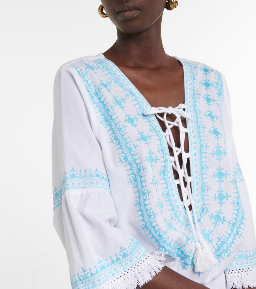 Melissa Odabash Martina Cotton And Linen Embroidered Minidress In Aqua