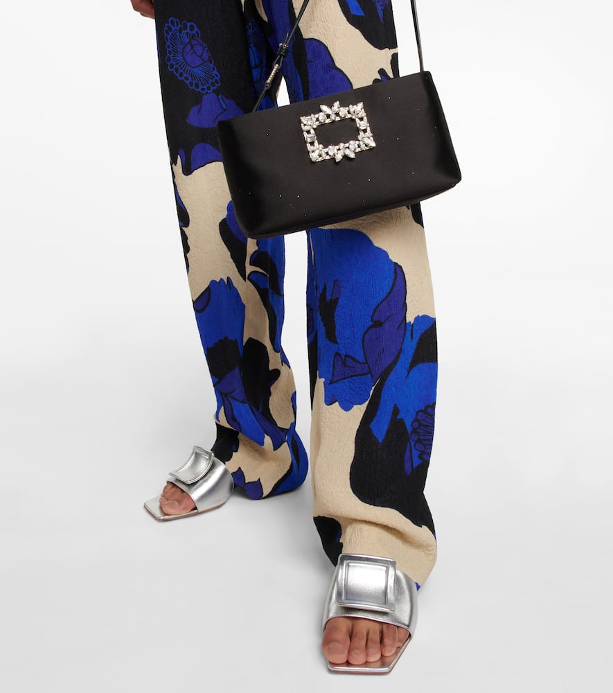 Roger Vivier Strass Heel Flat Mules In Nappa Leather In Argento