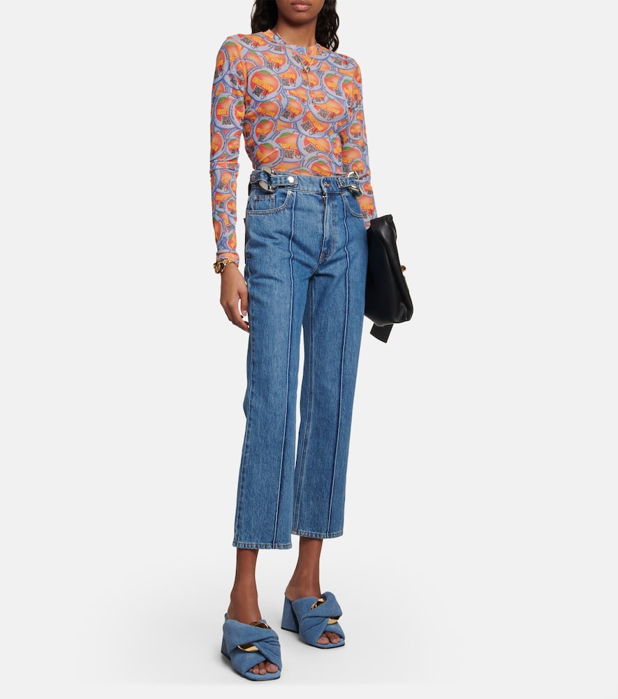 Shop Jw Anderson Chain And Twist Denim Mules In Light Blue